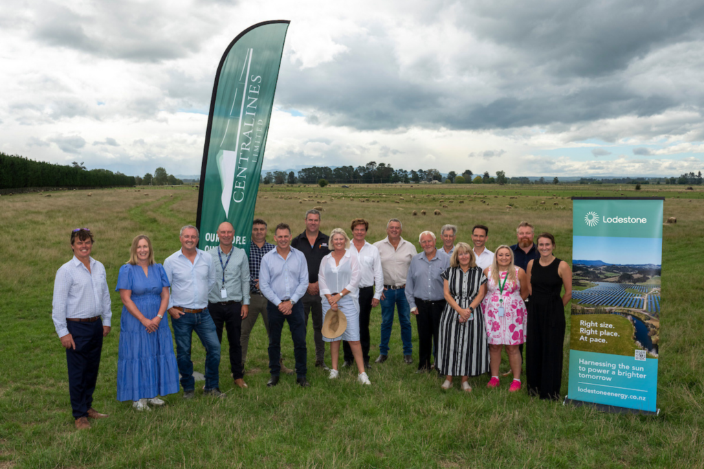 Centralines and Lodestone Energy team gather at the site of the new Central Hawke's Bay solar farm.